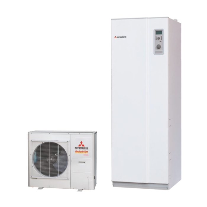 Siltuma sūknis gaiss-ūdens MITSUBISHI HEAVY INDUSTRIES Hidraulika Viss vienā 10.0 kW ar integrētu 180 l tvertni