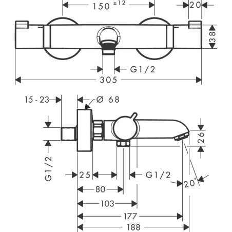Termostatiskais vannas - dušas maisītājs HANSGROHE Ecostat Comfort, 13114000