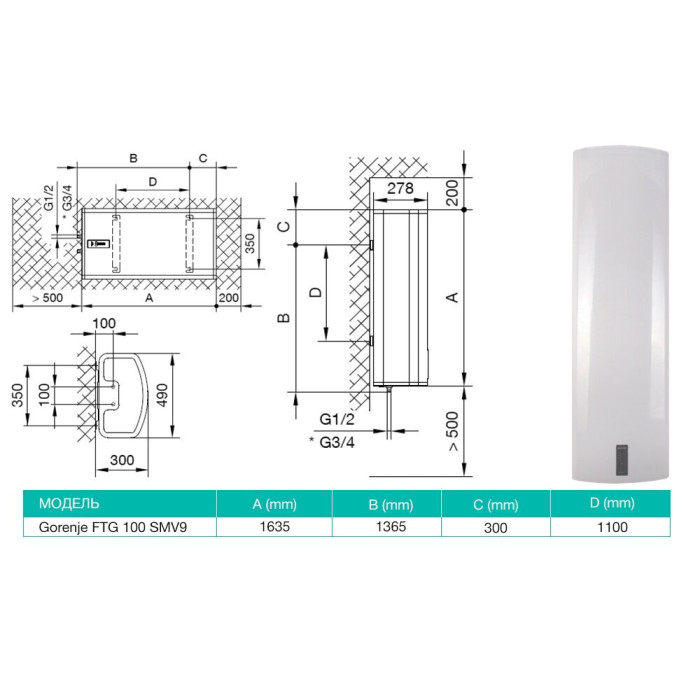 Электрический водонагреватель GORENJE 100, FTG 100 SM