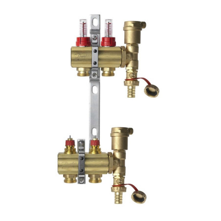 Регулируемый коллектор для теплого пола DANFOSS на 2 контура с расходомерами